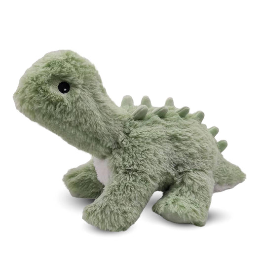 Green long neck dinosaur plush toy, Warmies brand, 13 inches, soft microwavable fabric