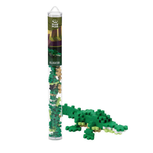 Plus-Plus Tube Alligator activity toy with 70+ interlocking plastic pieces and reusable container