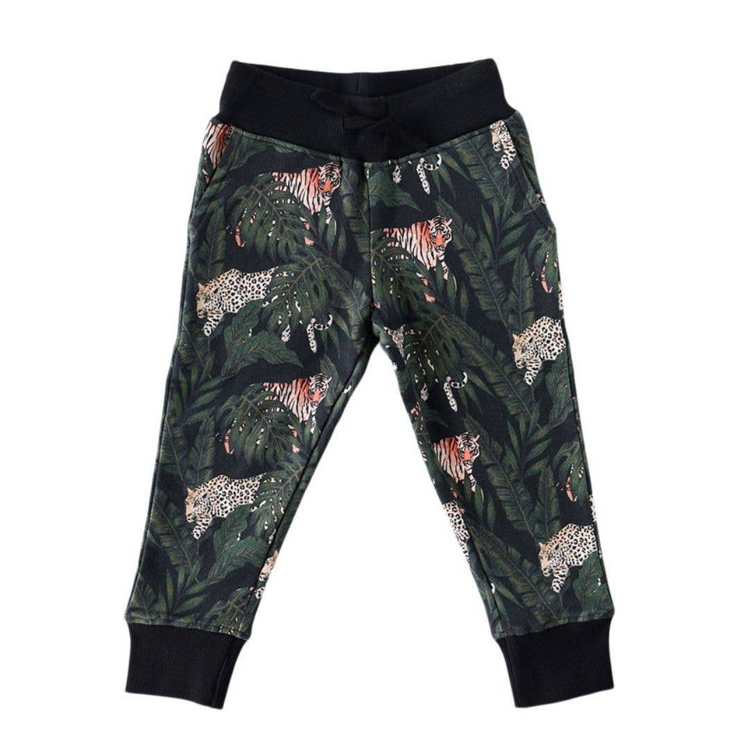 Slim Joggers in Jungle Leopard by Tiny Trendsetter Inc., organic cotton blend