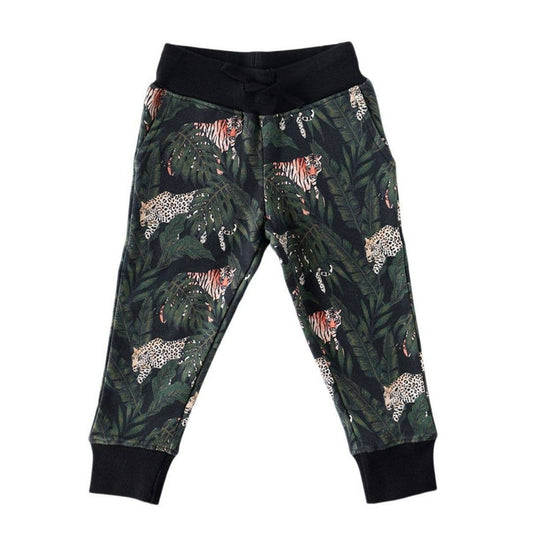 Slim Joggers in Jungle Leopard by Tiny Trendsetter Inc., organic cotton blend
