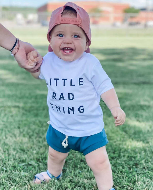 Little Rad Things kid's soft cotton graphic tee in neutral tone