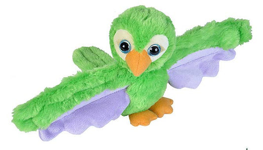 Huggers Green Parrot 8-inch stuffed animal by Wild Republic with soft, lifelike plumage