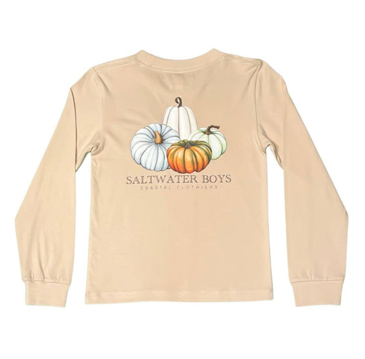 Saltwater Boys Pumpkin Vibes long sleeve tee with refined pumpkin graphic in soft fabric