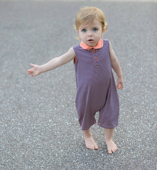 Preston Infant & Toddler Romper- Melon & Navy
