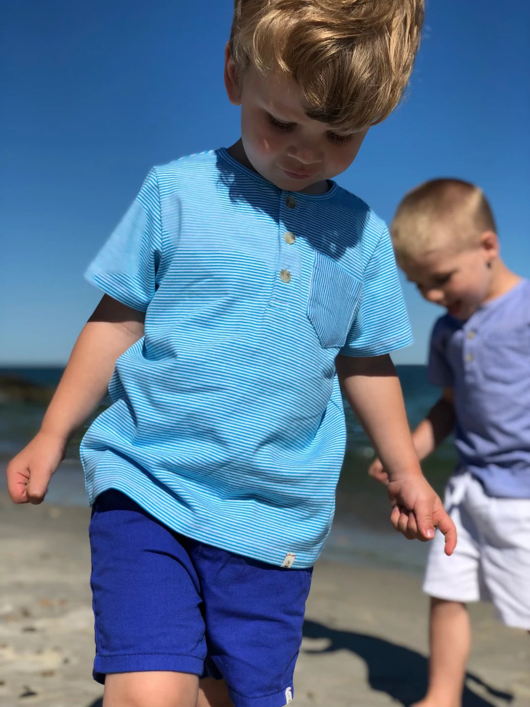 Hugo Twill Shorts by Me & Henry in Navy, Red, and Stone; 100% cotton construction