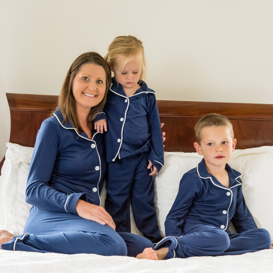 Navy Blue Button Down Pajamas-