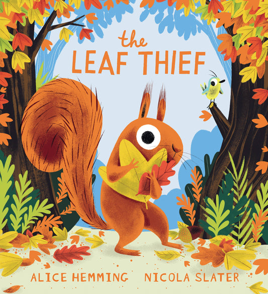 The Leaf Thief hardcover picture book by Sourcebooks, featuring autumn forest illustration
