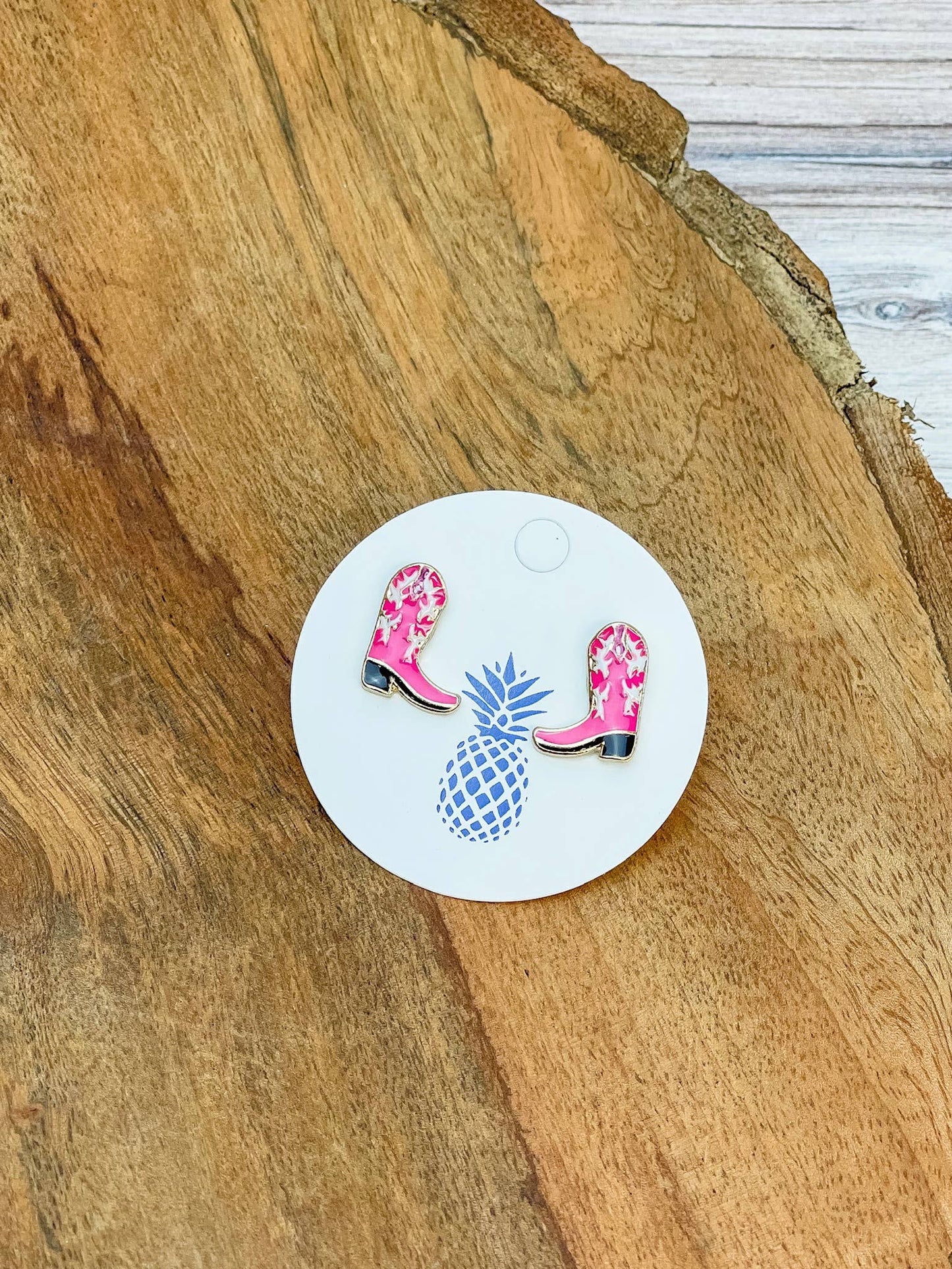 Pink boot Western enamel stud earrings, 0.60 inch, lead and nickel compliant