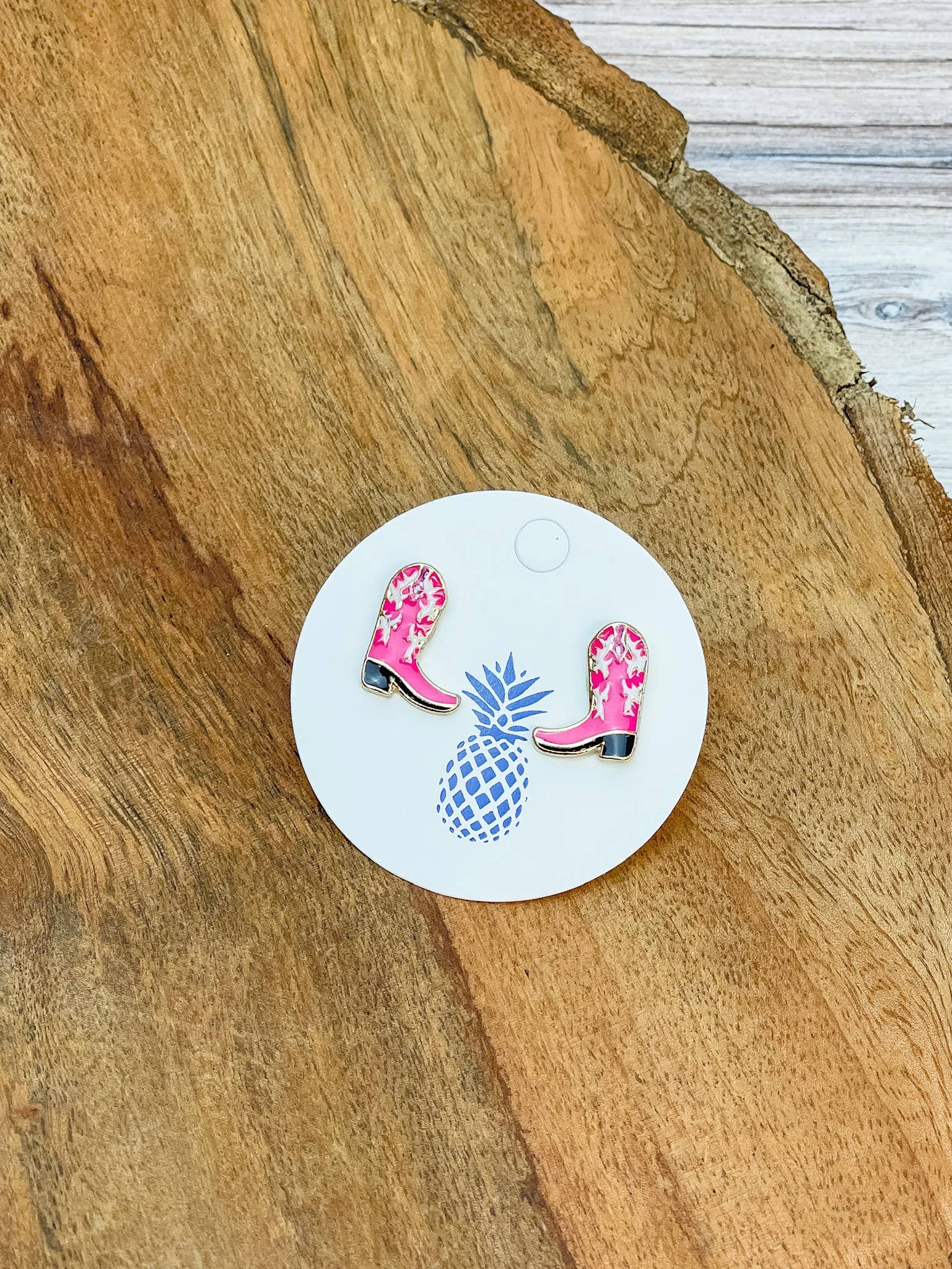 Pink boot Western enamel stud earrings, 0.60 inch, lead and nickel compliant