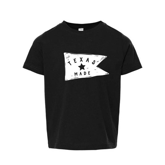 Cream 100% cotton toddler t-shirt with understated Texas pennant graphic by Made in Texas Co.