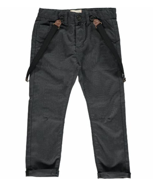 Black Dogtooth Woven Trousers with Removable Braces