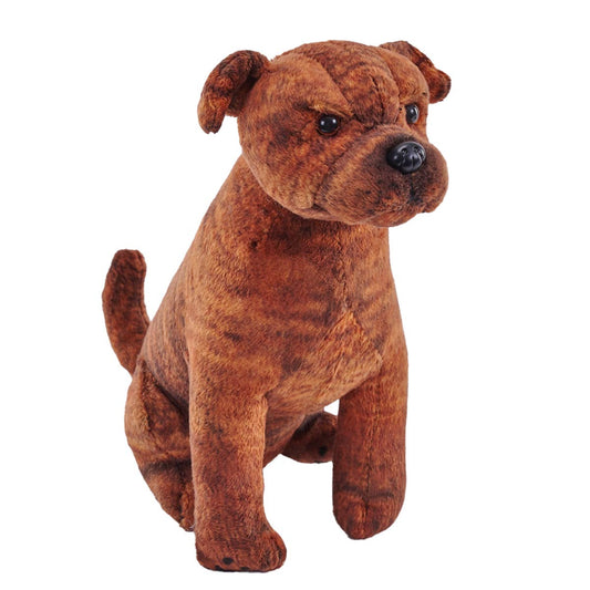 Realistic plush Staffordshire Bull Terrier with sublimation-printed details and sound chip