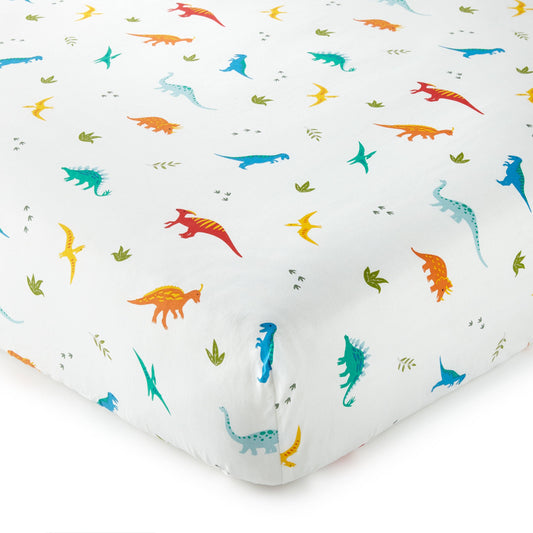 Wildkin Jurassic Dinosaurs fitted crib sheet in blue cotton