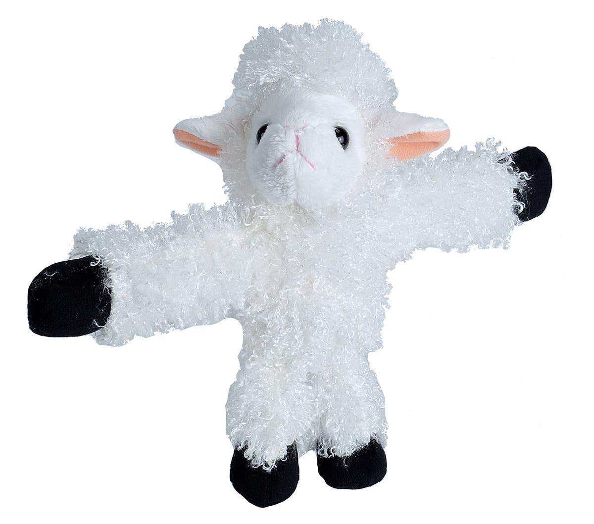 Huggers Lamb White by Wild Republic—soft plush lamb with wearable snap bands for strollers and car seats