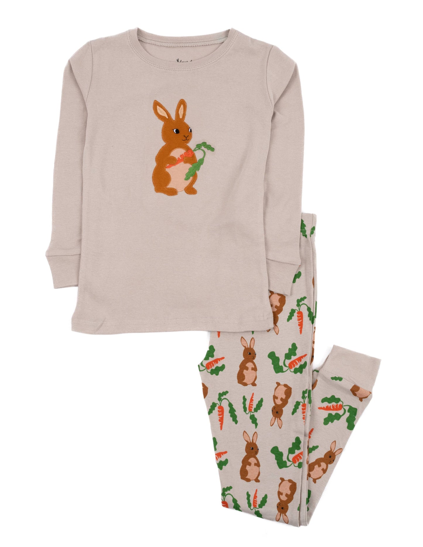 Leveret Kids Two Piece Cotton Pajamas Bunnies in soft cotton with long sleeves and ribbed cuffs