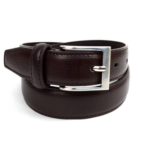 Boys' genuine leather dress belt in brown with silver rectangle buckle by Selini New York