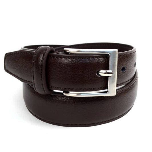 Boys' genuine leather dress belt in brown with silver rectangle buckle by Selini New York