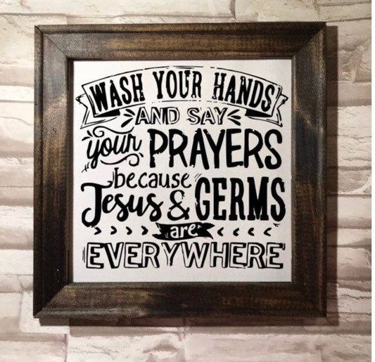 Framed canvas artwork with Dark Walnut stain, featuring faith and wellness message by Works of Panglossian