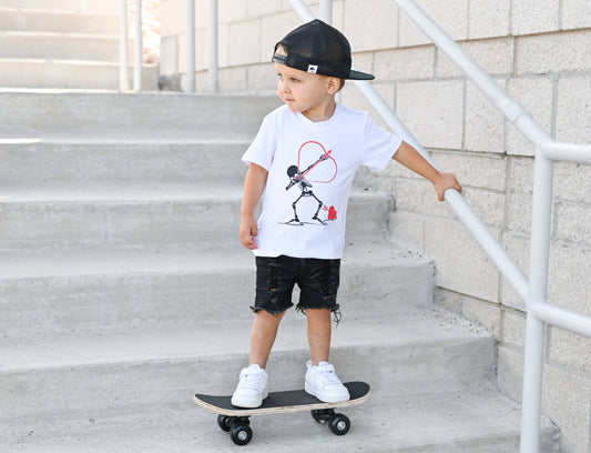 Just a Dab of LOVE white t-shirt with rib-knit scoop neck by Tiny Trendsetter