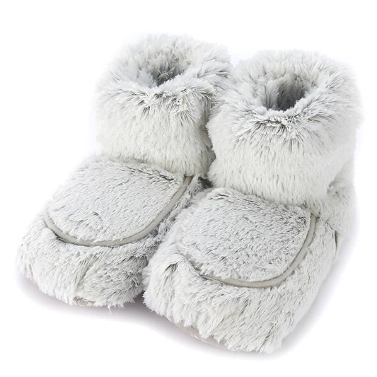 Marshmallow gray Warmies Boots, soft fur luxury boots with French lavender scent for microwave warmth
