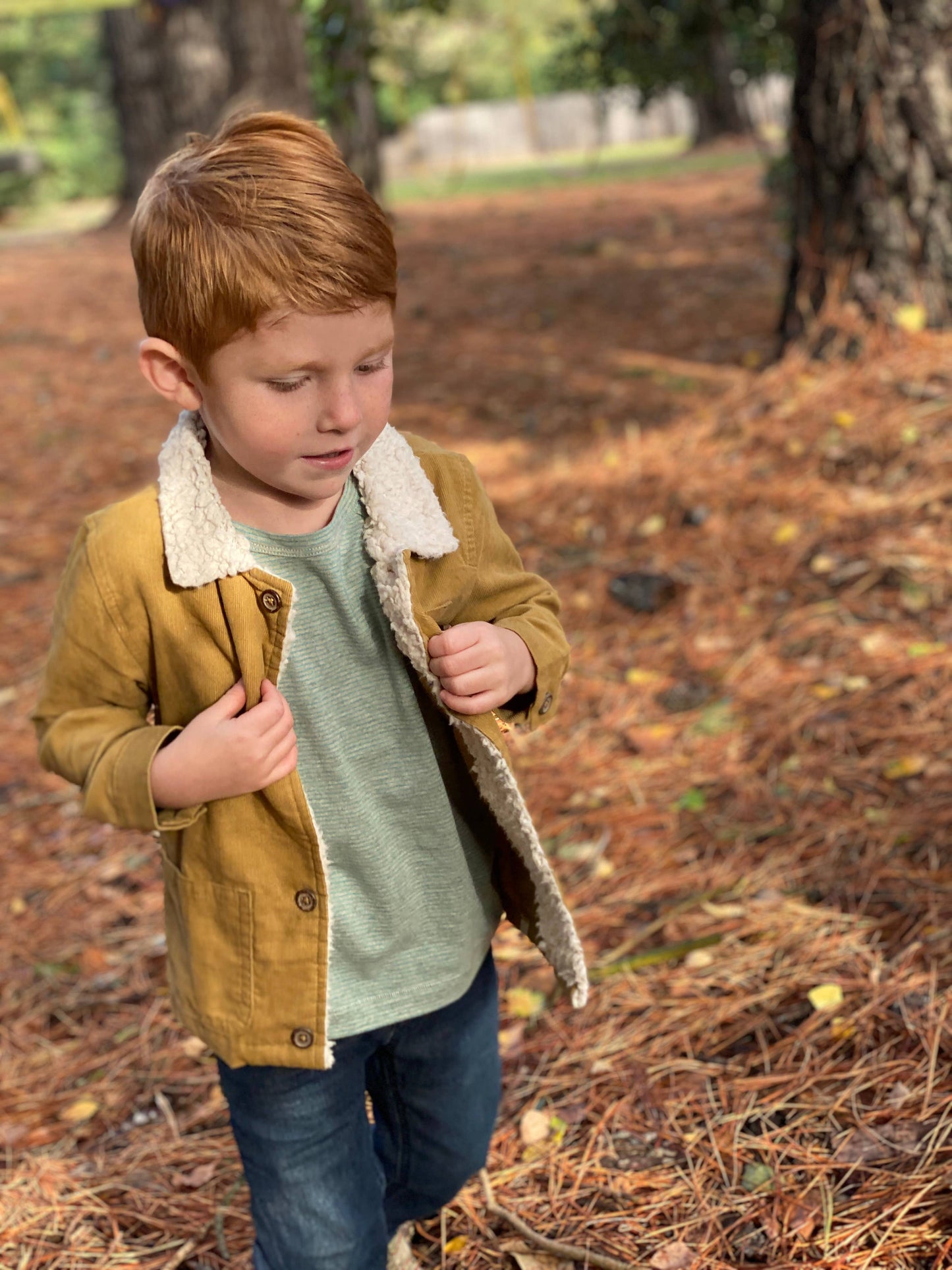 Me & Henry Gold Cord Jacket in warm gold corduroy with faux sherpa fleece collar detail