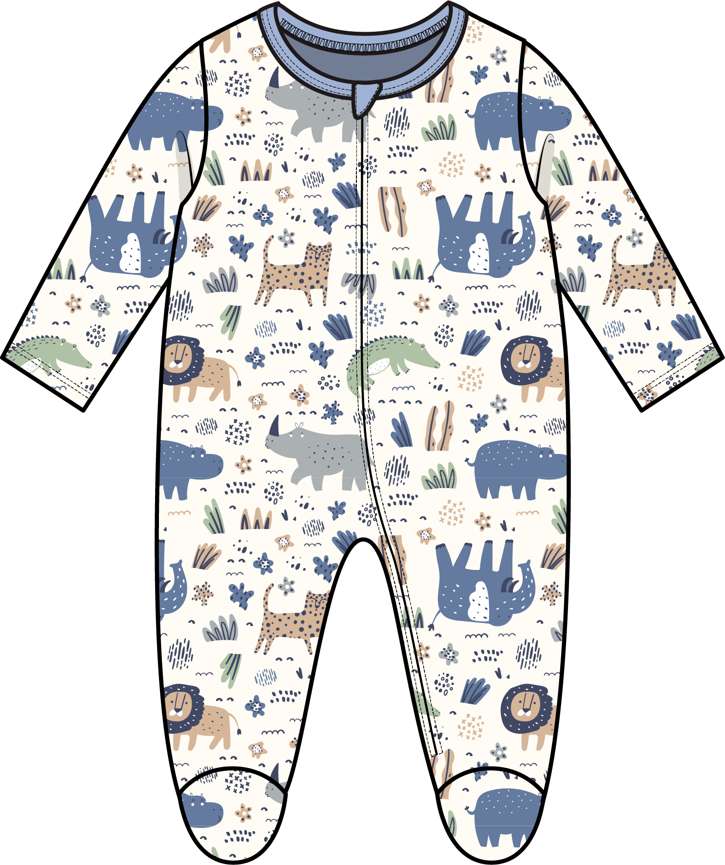 Boys Interlock Coverall in soft Elephant colorway by Rose Textiles, newborn and toddler sleepwear