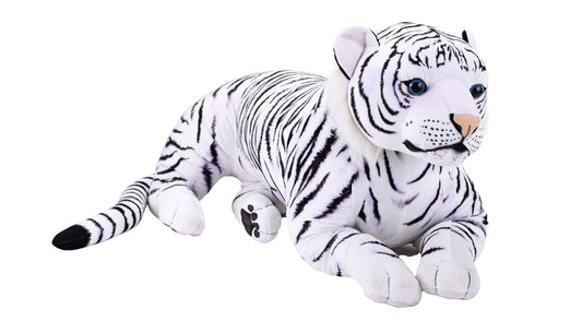 Living Earth Jumbo White Tiger 30-inch stuffed animal by Wild Republic, white with black stripes, resting pose