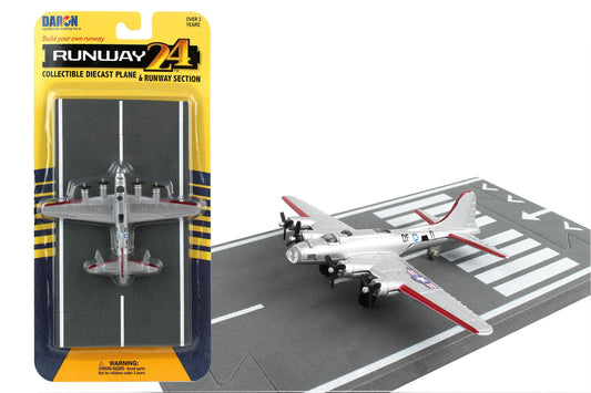 RW035 Runway24 B-17 Silver die-cast metal model airplane with foam rubber runway