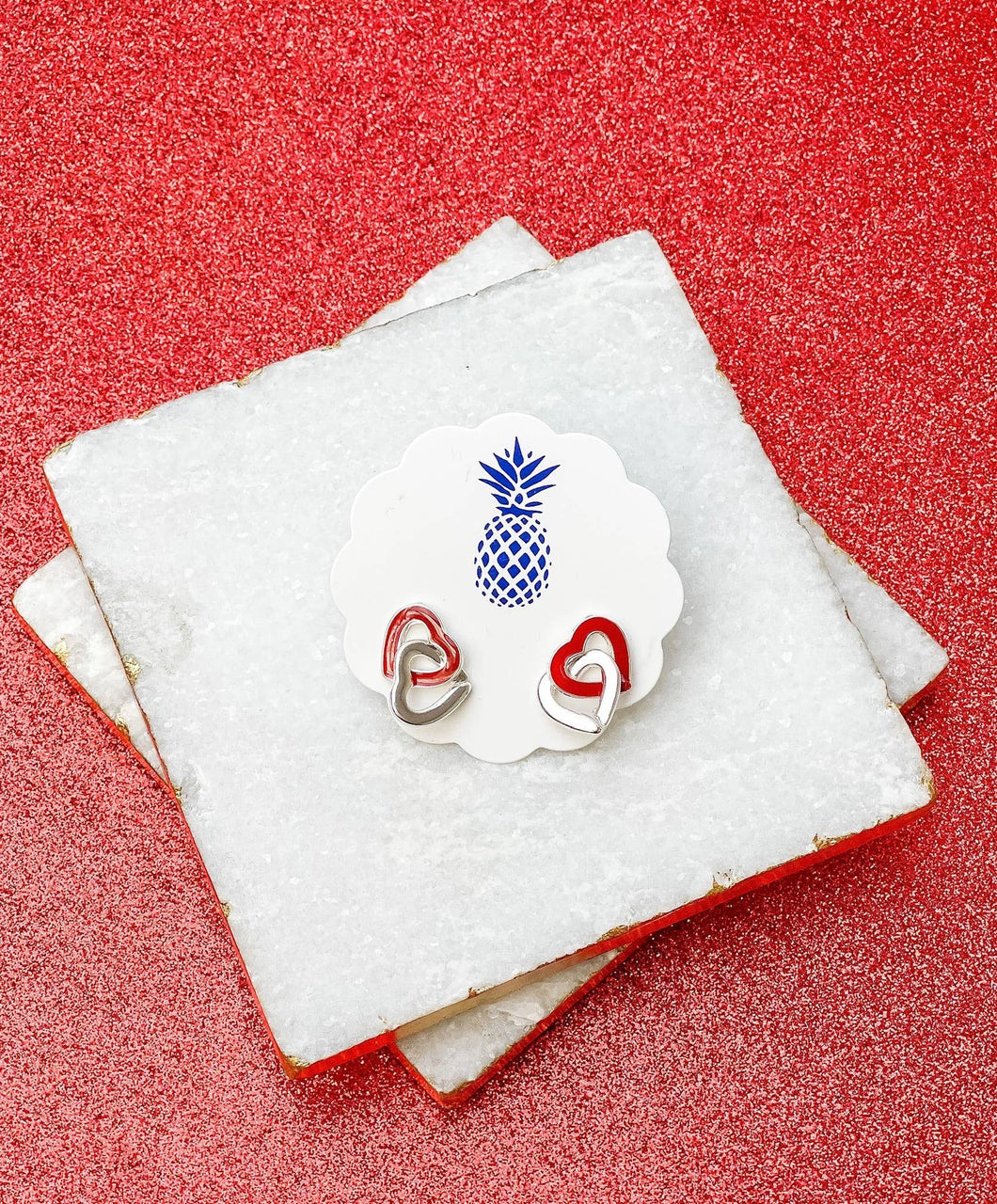 Interlocking Red Heart Stud Earrings