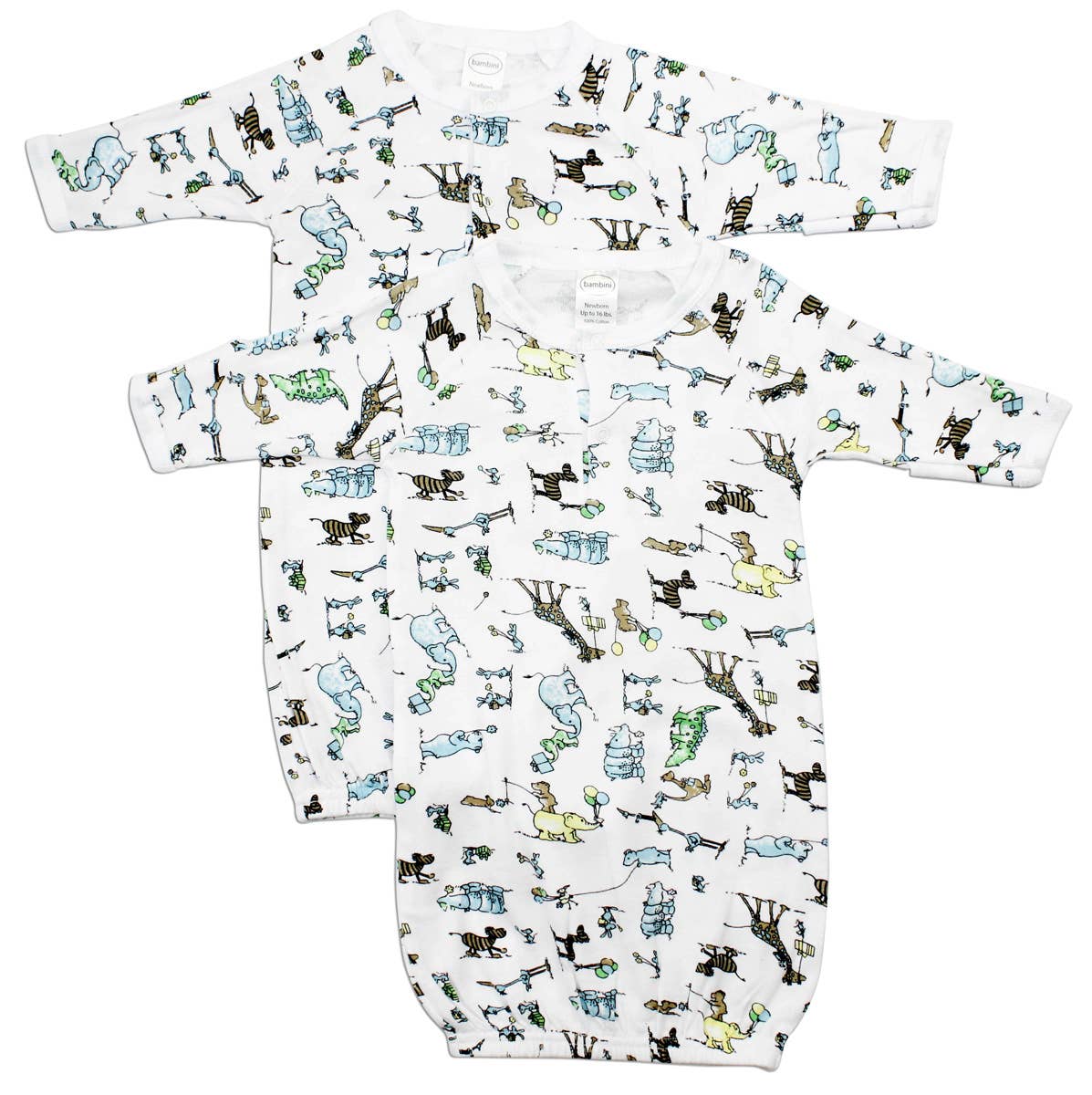 Bambini boys infant gown, long sleeves, mitten cuffs, crocodile print, 100% cotton