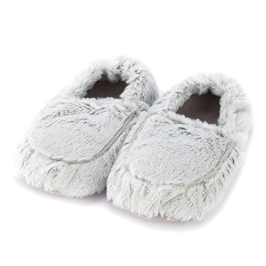 Marshmallow gray Warmies microwavable slippers with soft faux fur and non-slip soles