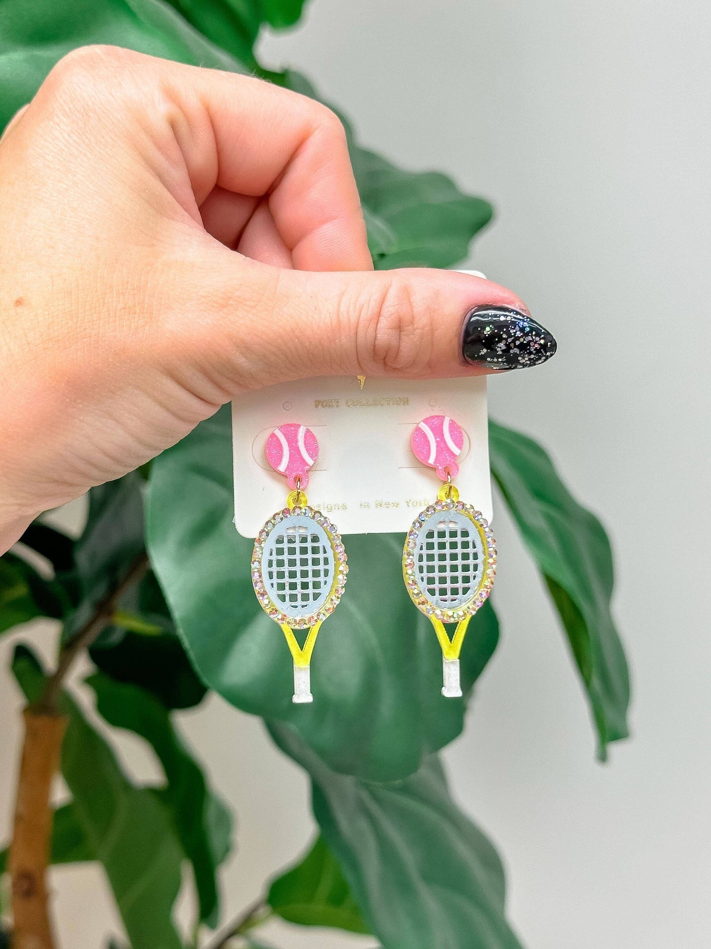 Glitzy Tennis Dangle Earrings in yellow by Prep Obsessed Wholesale, 1.50 inch length