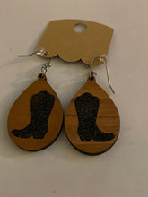 Load image into Gallery viewer, Wood with Glitter Boots Dangles

