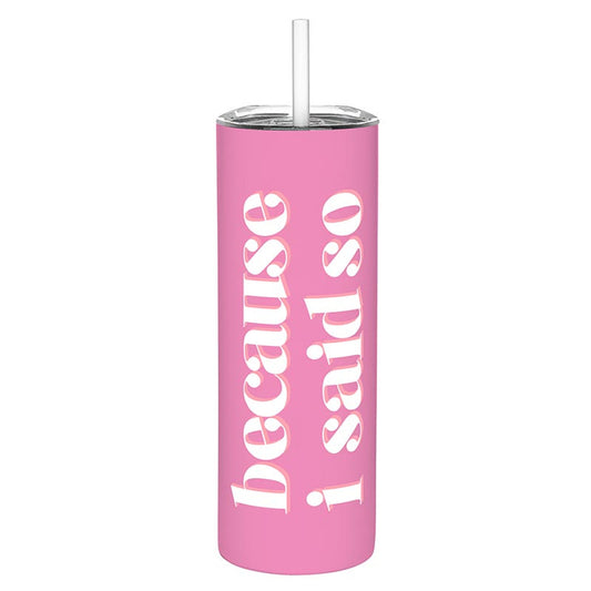Tall skinny pink stainless steel tumbler with matching straw by Slant
