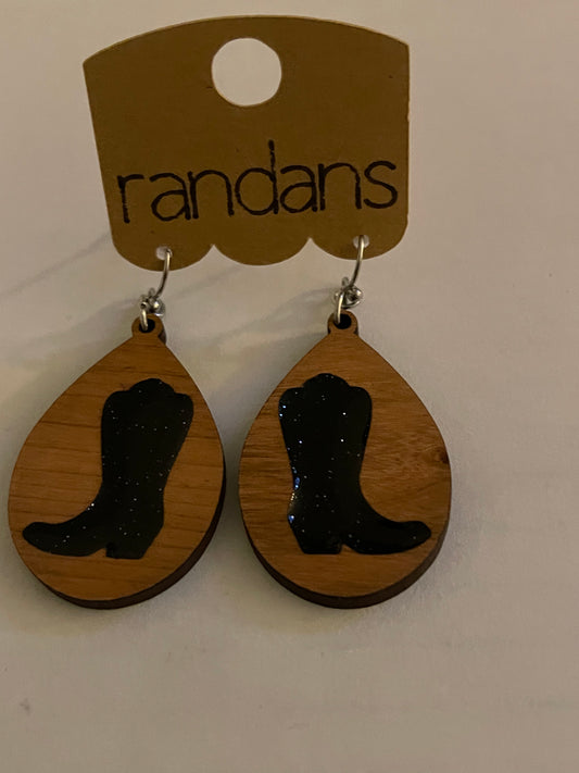 Wood with Glitter Boots Dangles