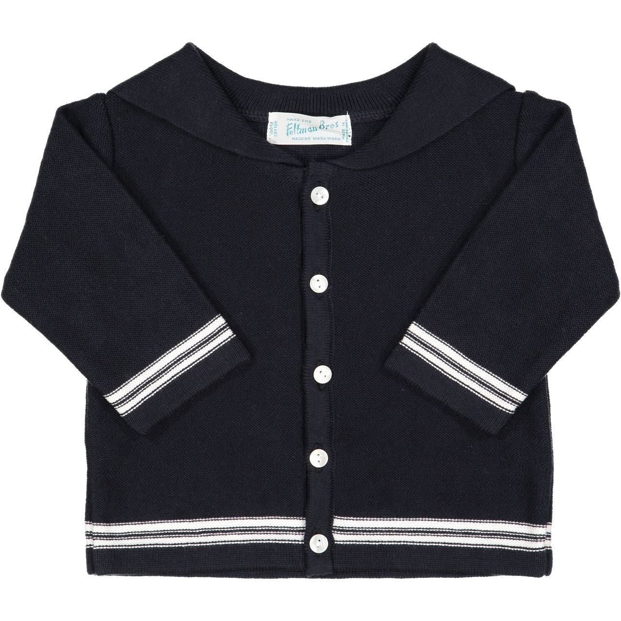 Feltman Brothers navy sailor cardigan, traditional design in navy for baby and toddler