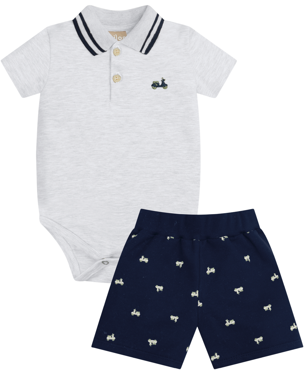 Milon Grey/Navy Polo Collared Onesie with scooter logo