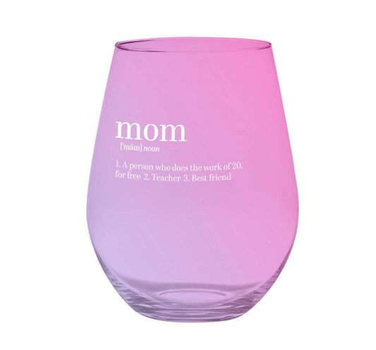 Slant Mom Definition 30 oz wine glass with understated text design