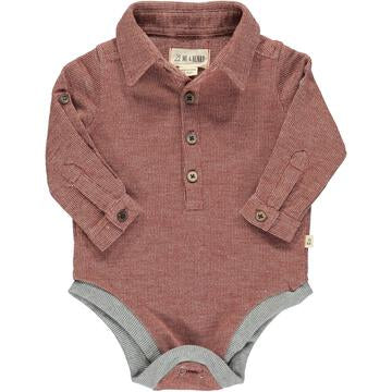 Me & Henry Ripley Knit Romper in rust with long sleeves and soft rib leg openings