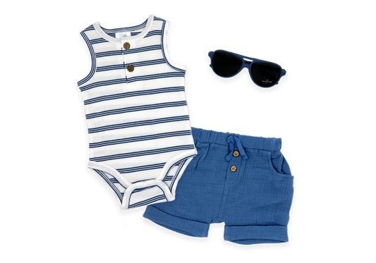 3 Piece Sunglass Set: Navy Striped
