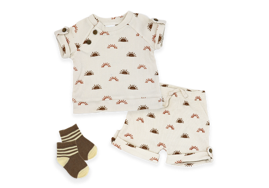 Boys 3 Piece Ribbed Short Set : Sunshine