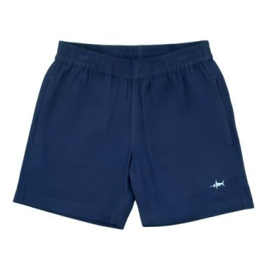 Saltwater Boys Naples Elastic Waist Shorts in neutral tone with embroidered marlin detail