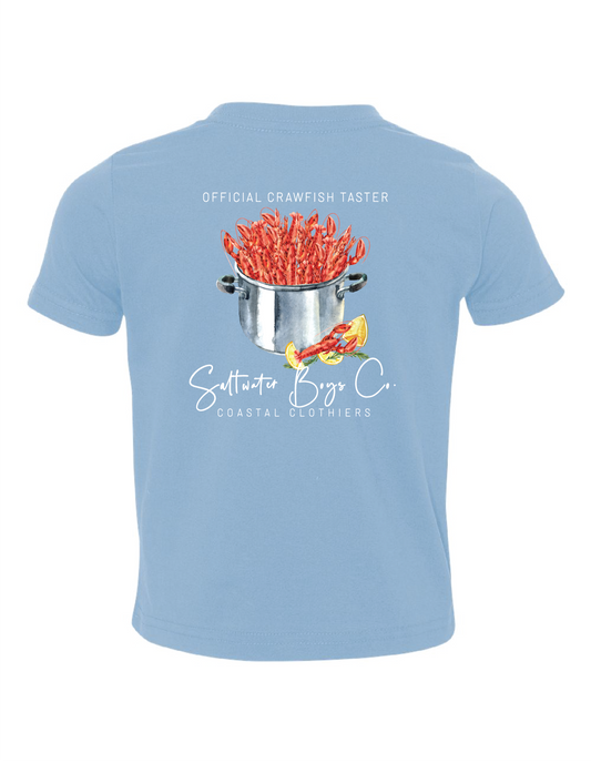 Light blue Saltwater Boys Breaux Bridge Crawfish t-shirt with watercolor graphic