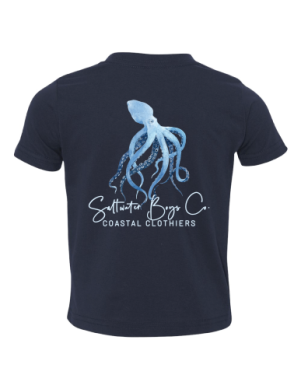 Short-sleeved cotton tee featuring octopus graphic on back and logo pocket detail