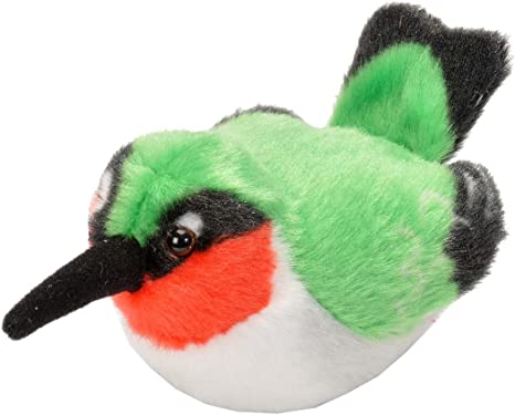 Wild Republic Audubon ruby-throated hummingbird stuffed animal, 4 inches, with detailed plumage.
