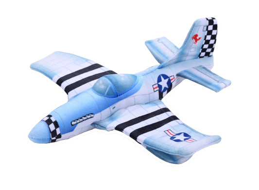 Huggers Aircraft P-51 8-inch stuffed animal with snap band attachment, soft fabric construction