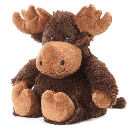 Moose Warmies 13-inch plush animal in soft neutral tones, designed for microwave heating.