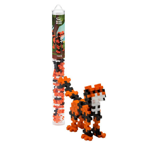 Plus-Plus Tiger Tube with 70+ multicolor interlocking pieces and reusable container
