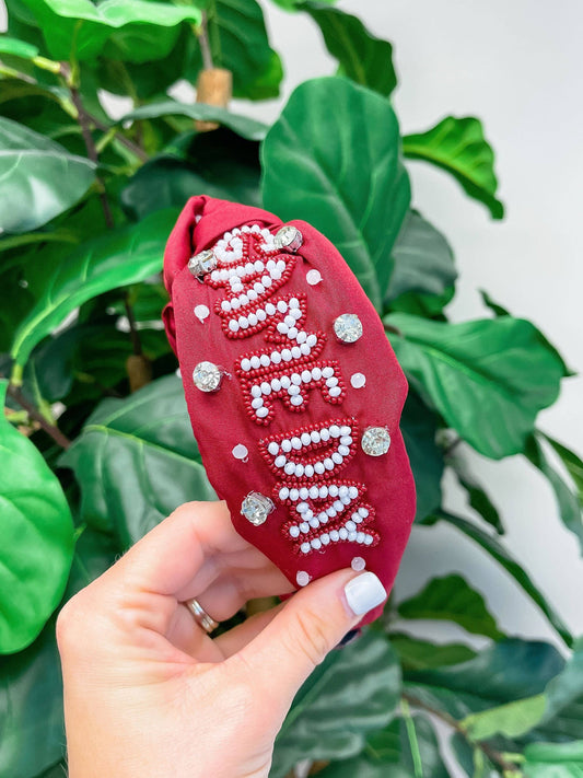Game Day Embellished Headband in burgundy and white by Prep Obsessed Wholesale