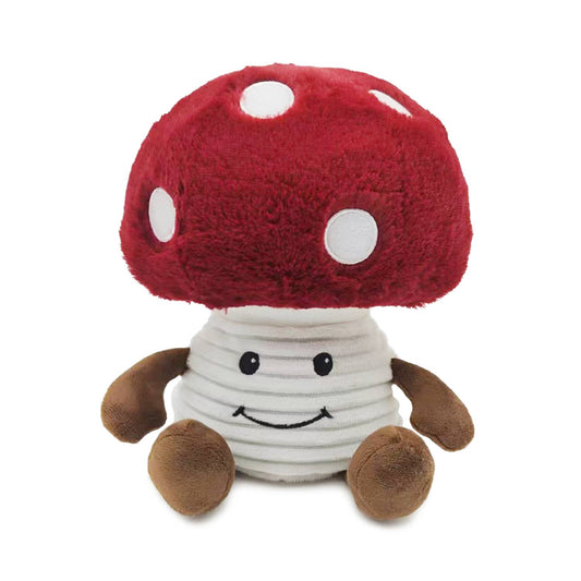 Mushroom-shaped Warmies plush in neutral tones, microwavable sensory companion